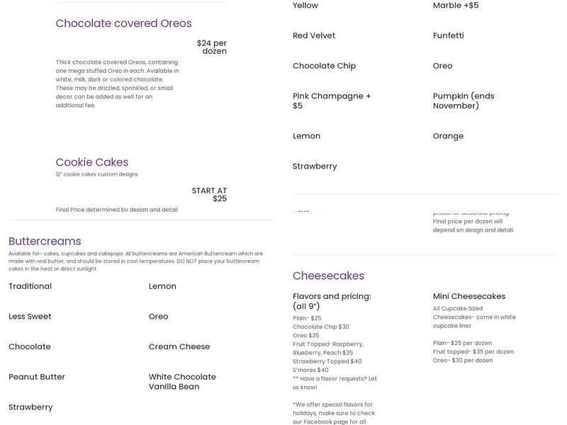 Heavenly Sweet Bakery Menu