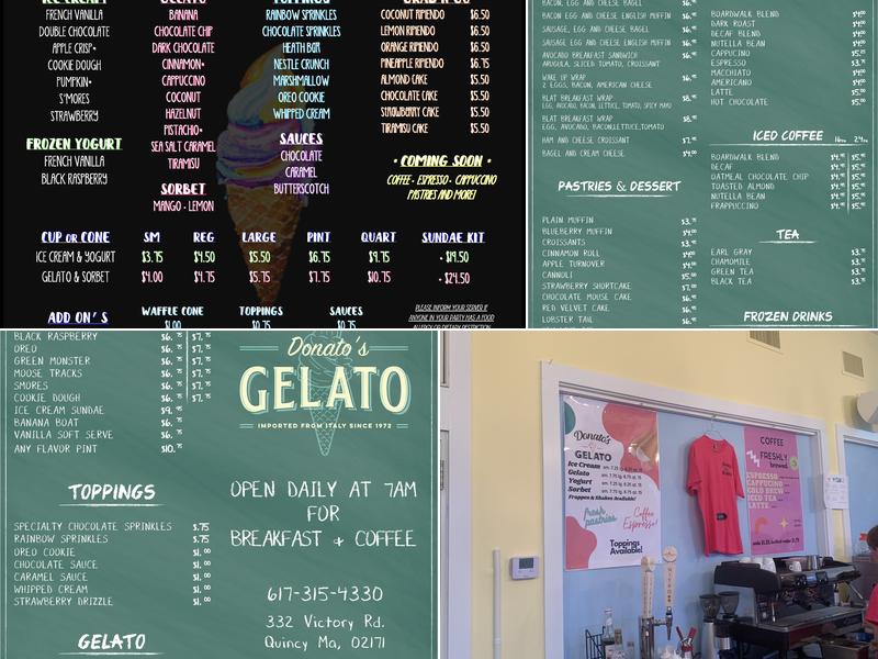 Donato's Gelato Menu