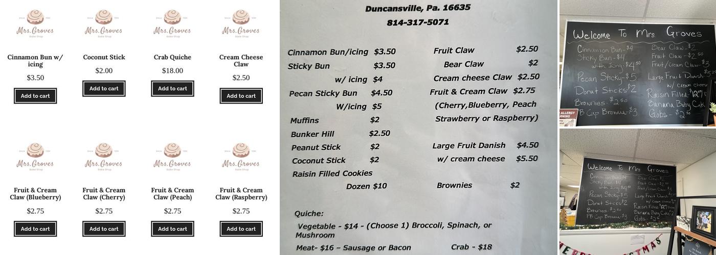 Mrs Grove's Bakery Menu