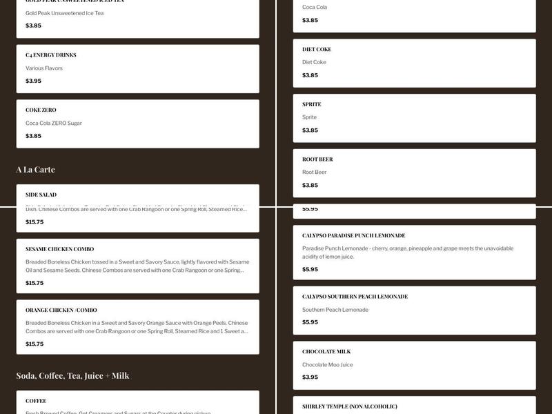 Lee's Crossroads Cafe Menu