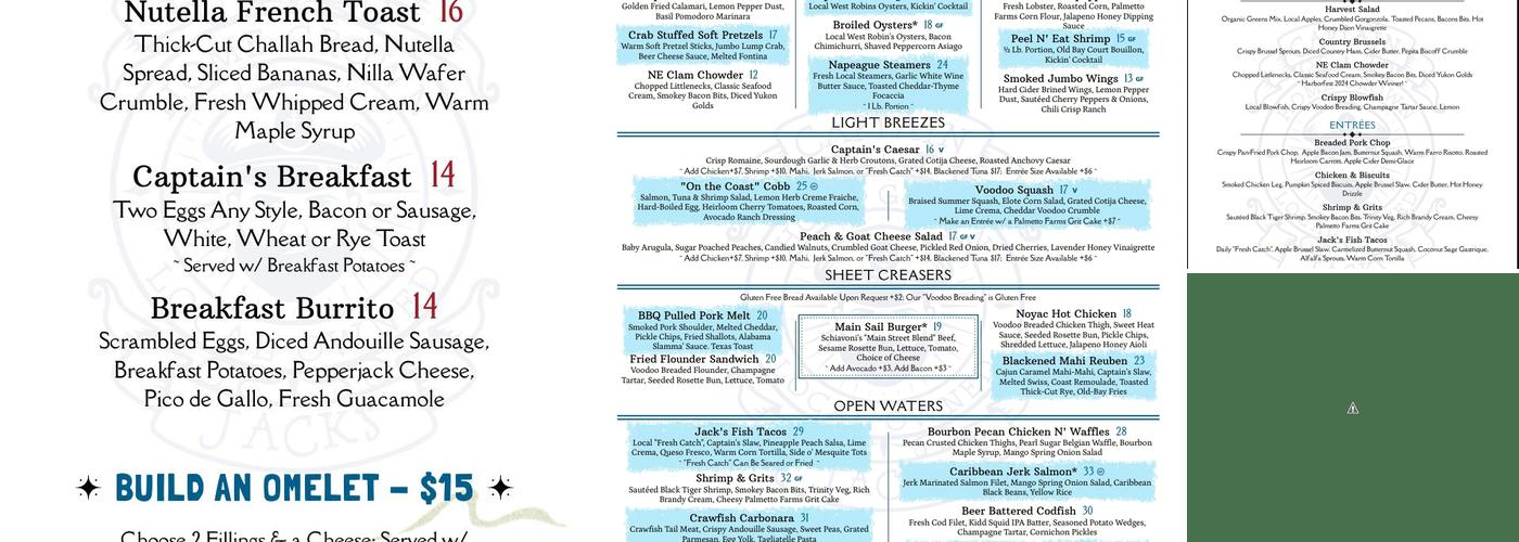 Captain Jack's On The Coast Menu