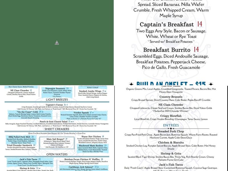 Captain Jack's On The Coast Menu