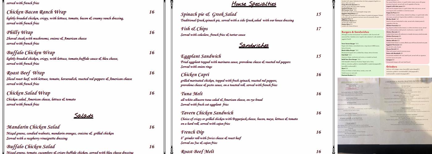 The Town Tavern Menu