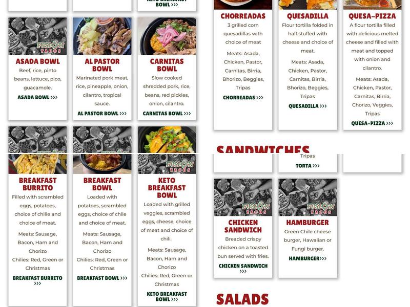 Fusion Tacos @cottonwood mall Menu