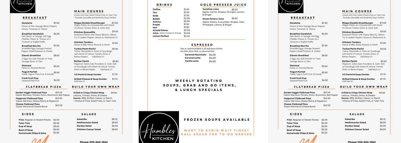 Humbles Kitchen Menu