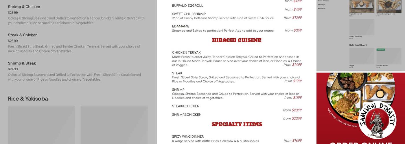 Samurai Dynasty Menu