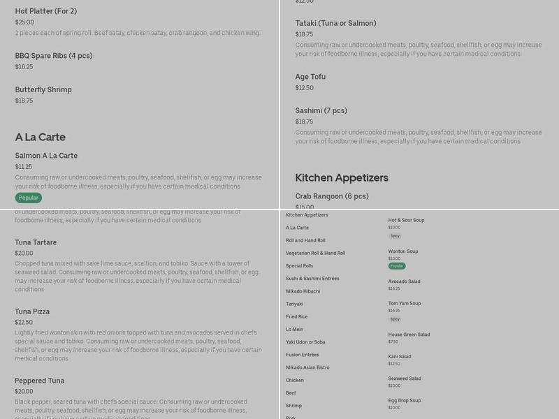 Mikado Asian Bistro & Bar Menu