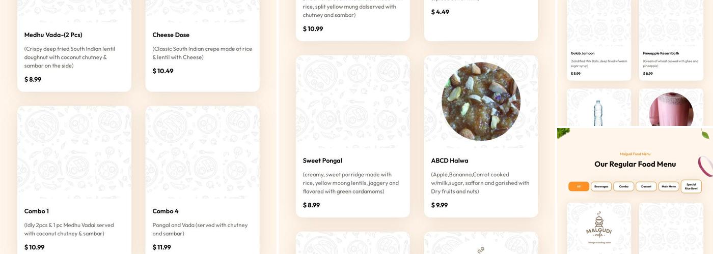Malgudi Cafe Menu