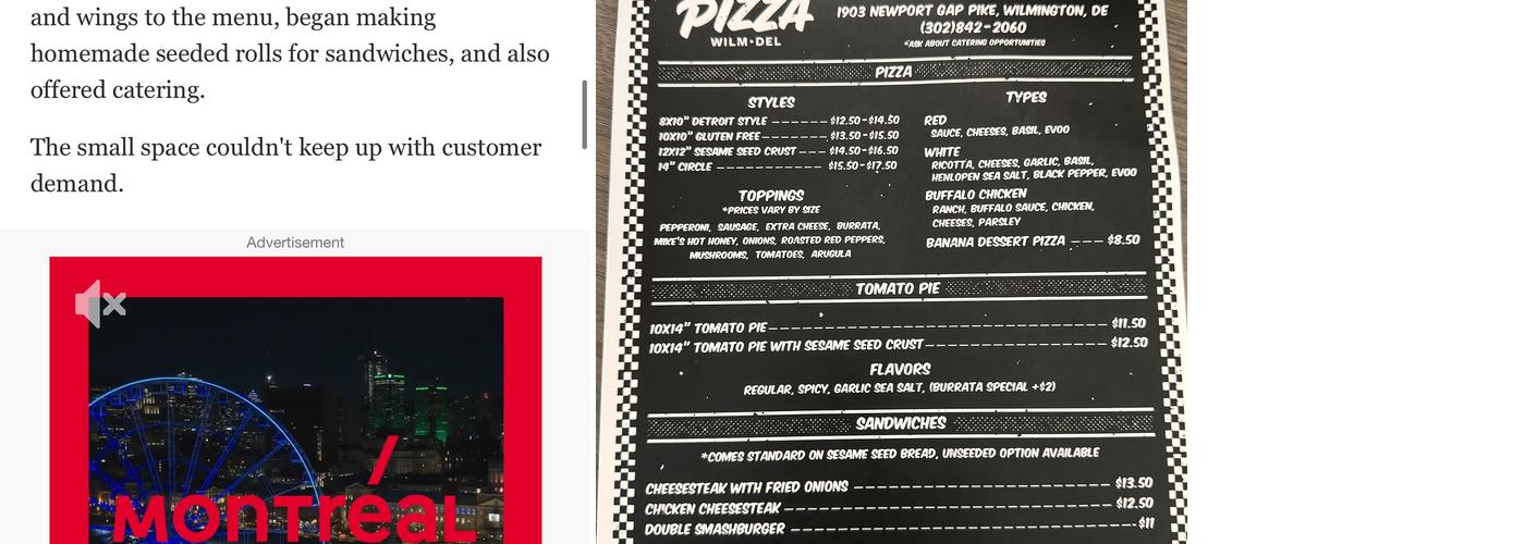 Nick’s Pizza Wilmington Delaware Menu