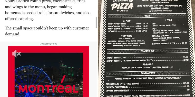 Nick’s Pizza Wilmington Delaware Menu