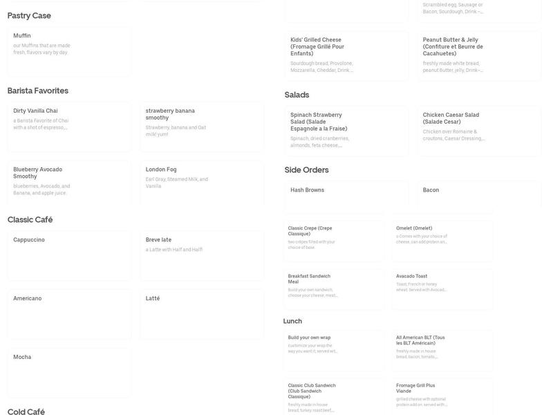 Bonjour Cafe Menu
