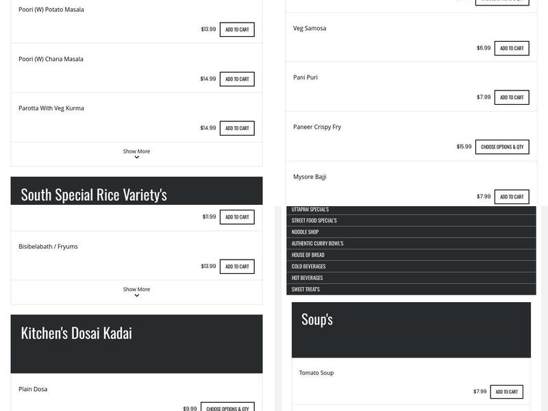 Sri Balaji Kitchen Menu