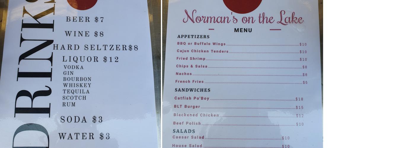 Norman's Bistro on the Lake Menu