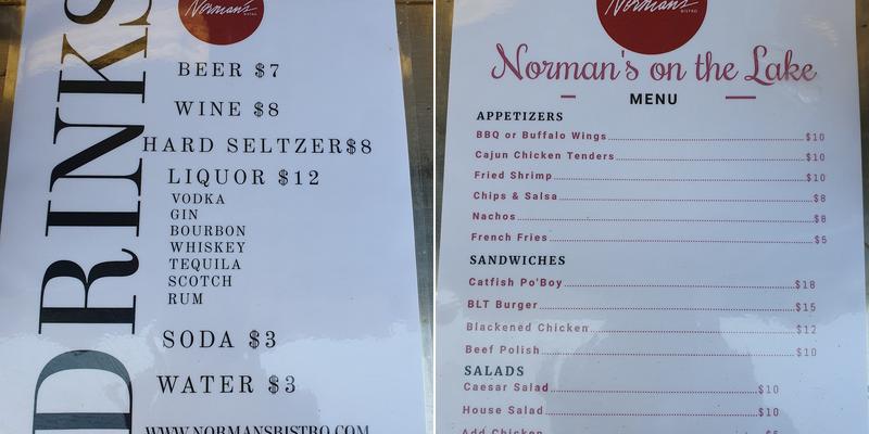 Norman's Bistro on the Lake Menu