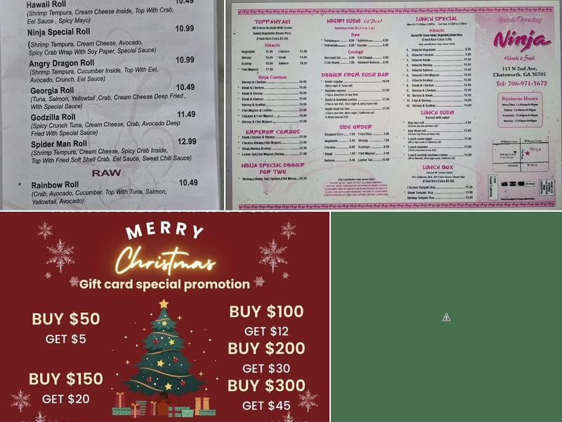 Ninja Hibachi and Sushi Menu