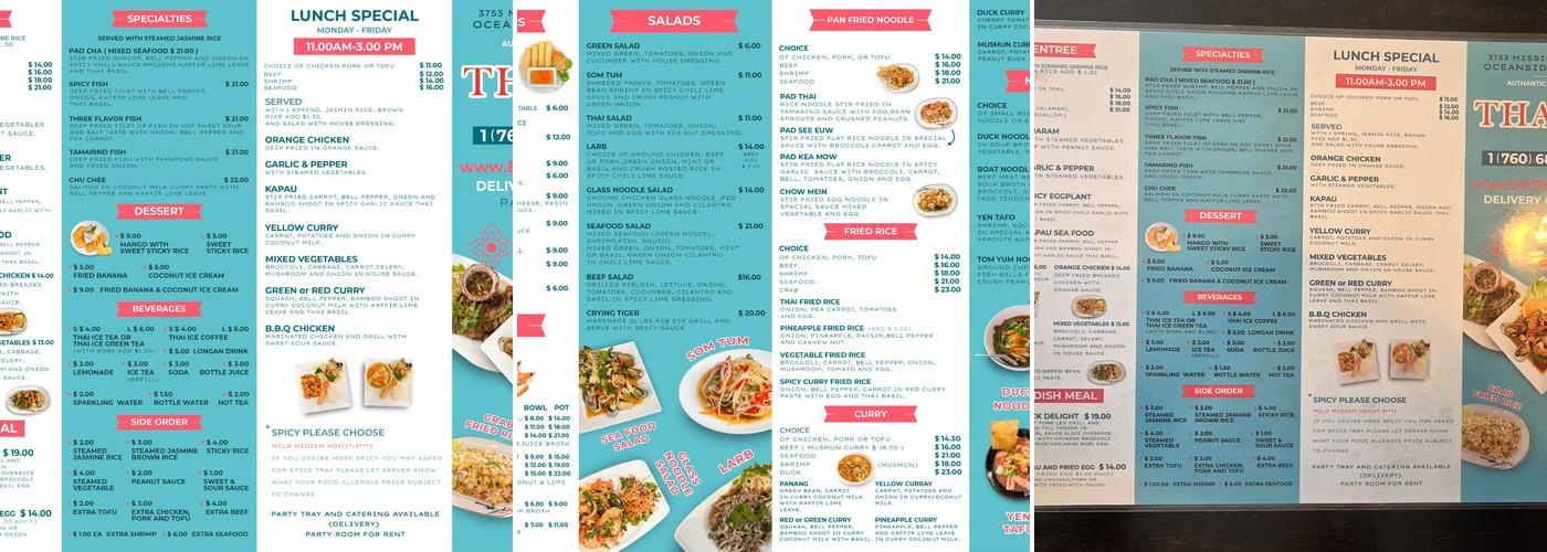 Thai Hut Oceanside Menu