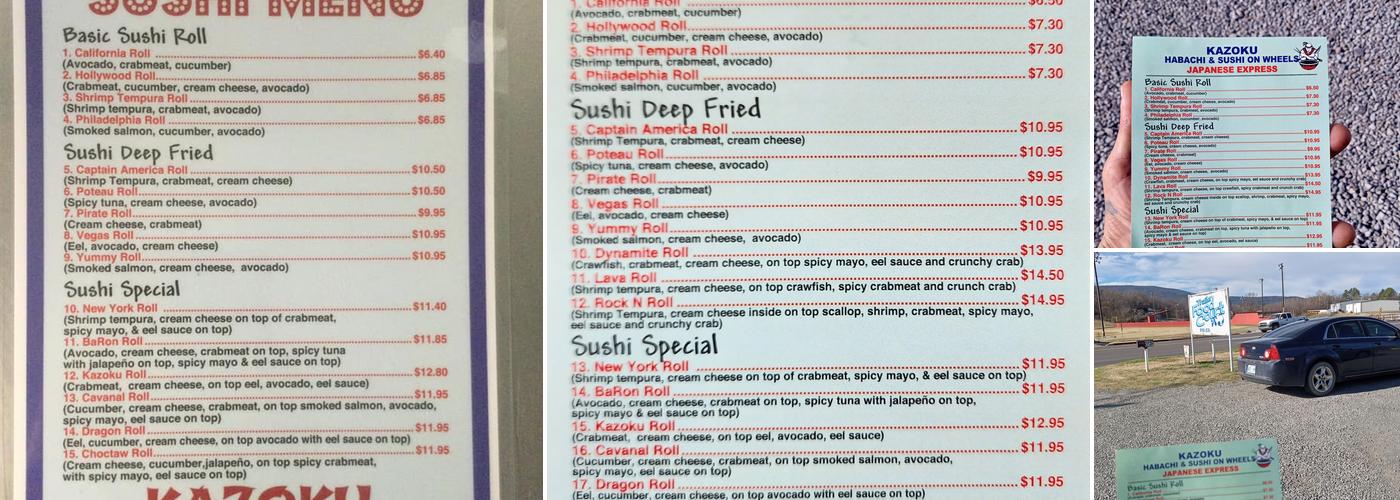 Kazoku Hibachi and Sushi on Wheels Menu