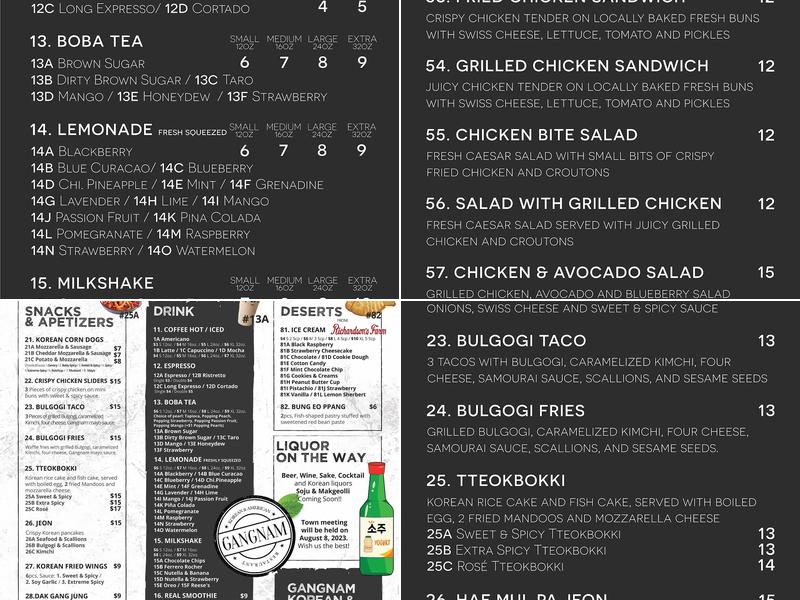 Gangnam Gloucester Menu