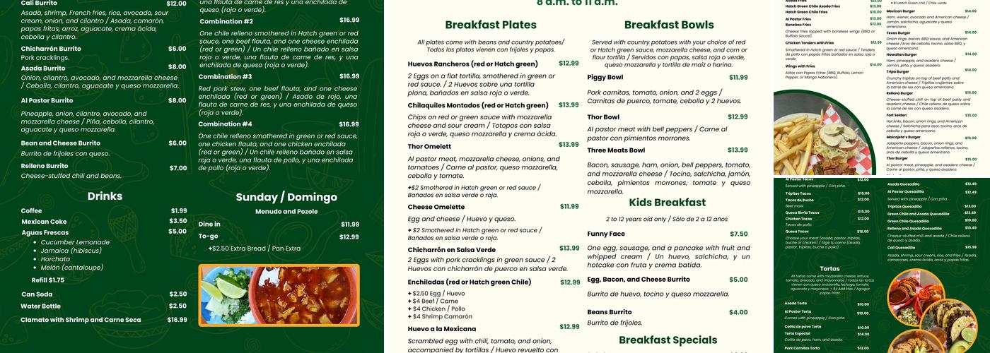 Molcajete's hatch Menu