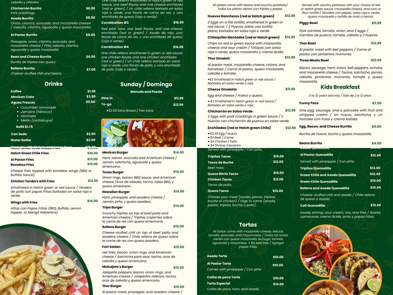 Molcajete's hatch Menu