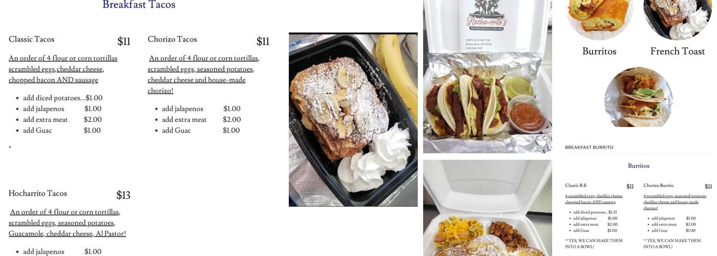 Hocha-rrito's Breakfast Burritos by the Lake Menu