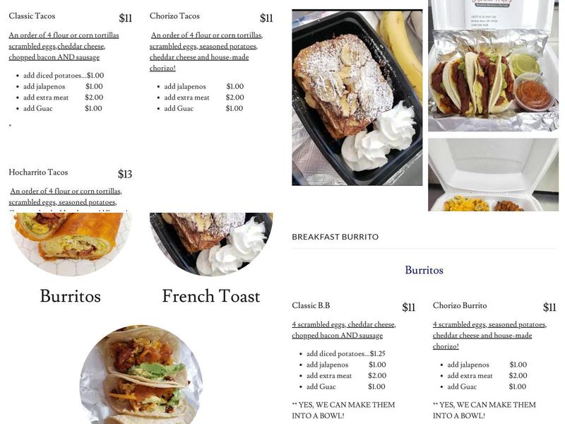 Hocha-rrito's Breakfast Burritos by the Lake Menu