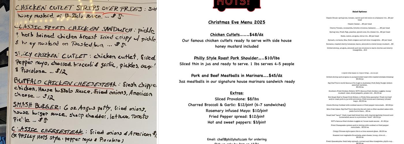 Philly Hots! Menu