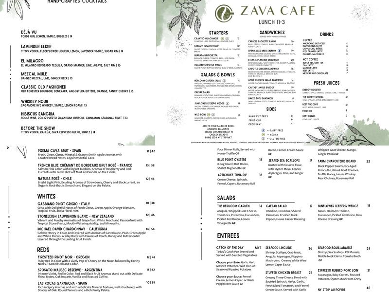 Zava Cafe Milton Menu