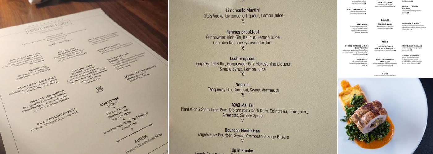 Forty Nine Forty Menu