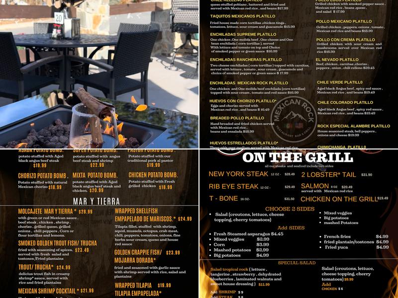 Mexican Rock Restaurant Menu
