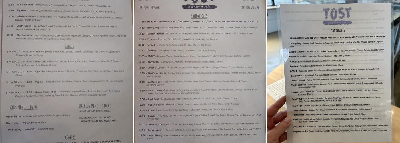 Tost - a sandwich cafe Menu