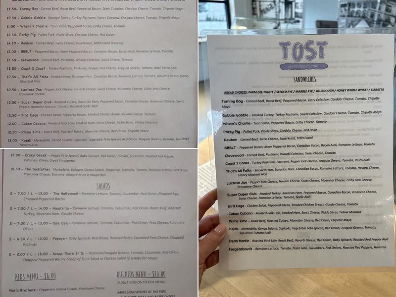 Tost - a sandwich cafe Menu