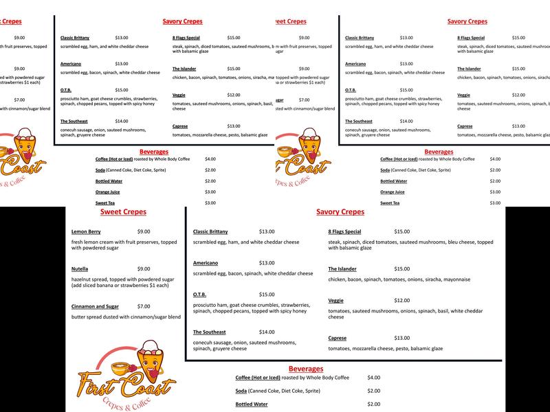First Coast Crepes and Coffee Menu