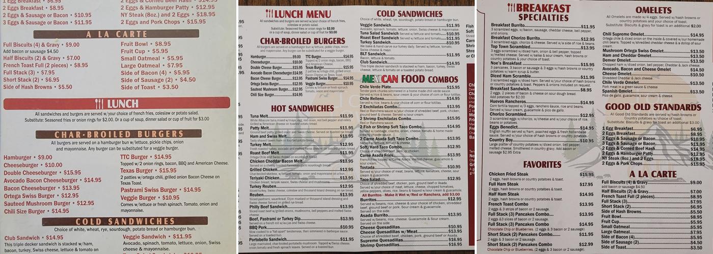 Top Town Cafe Menu