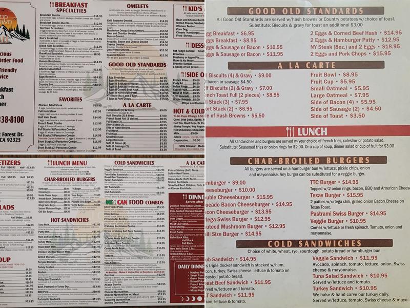 Top Town Cafe Menu