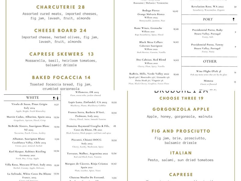 Vino Wine Bar Menu