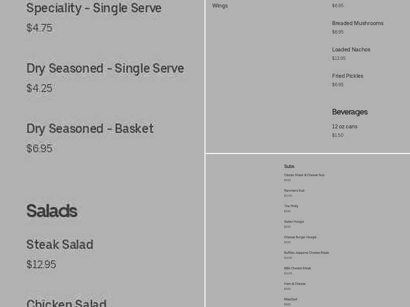 Hubz Kitchen (at the New Ken Eagles) Menu