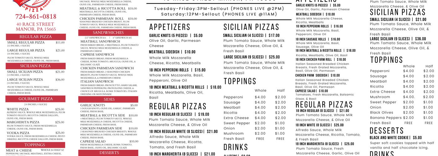 An Extra Slice Of New York Menu