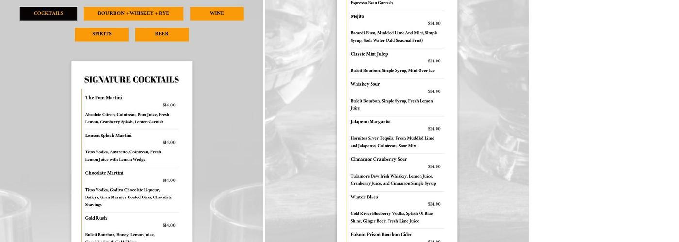 Sidecar Pub Menu