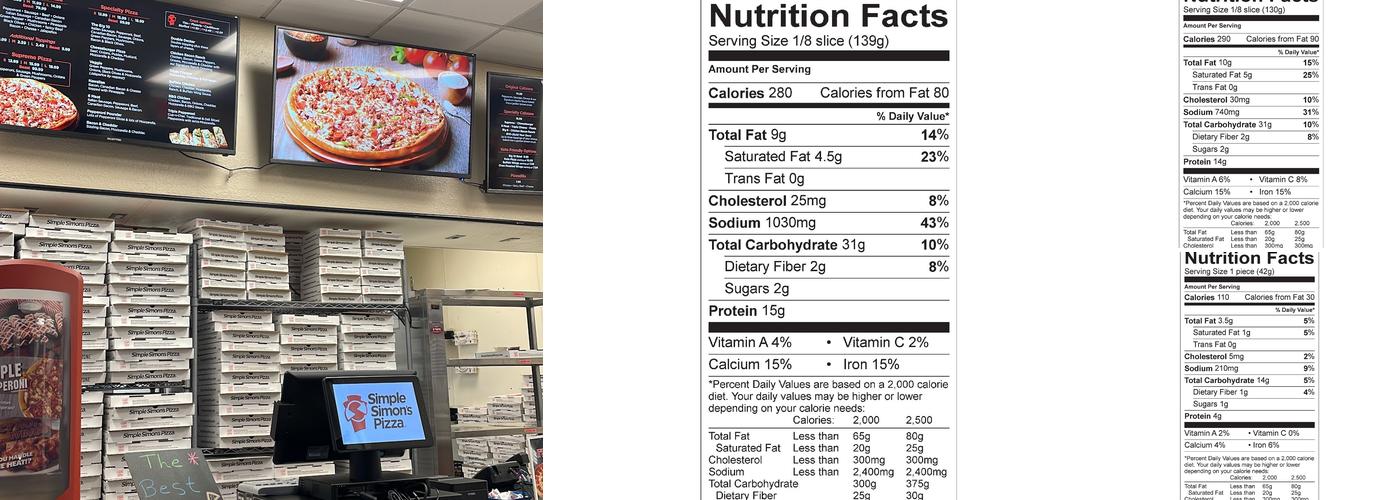 Simple Simon's Pizza Menu