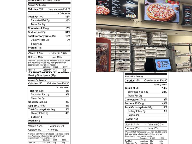 Simple Simon's Pizza Menu