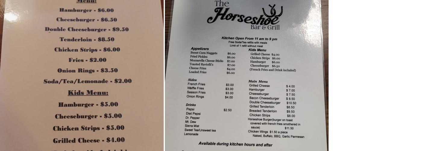 Horseshoe Bar & Grill Menu