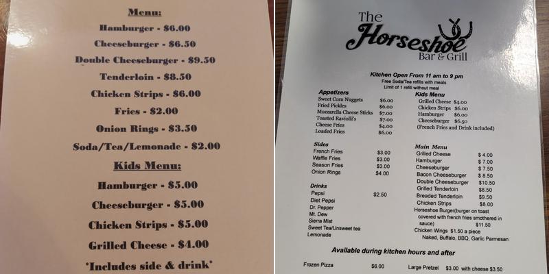 Horseshoe Bar & Grill Menu