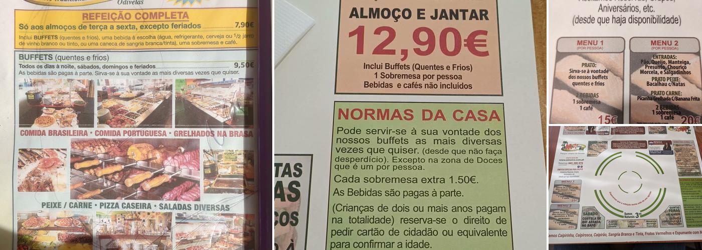 Mineiro, Odivelas (Mineiro) Menu