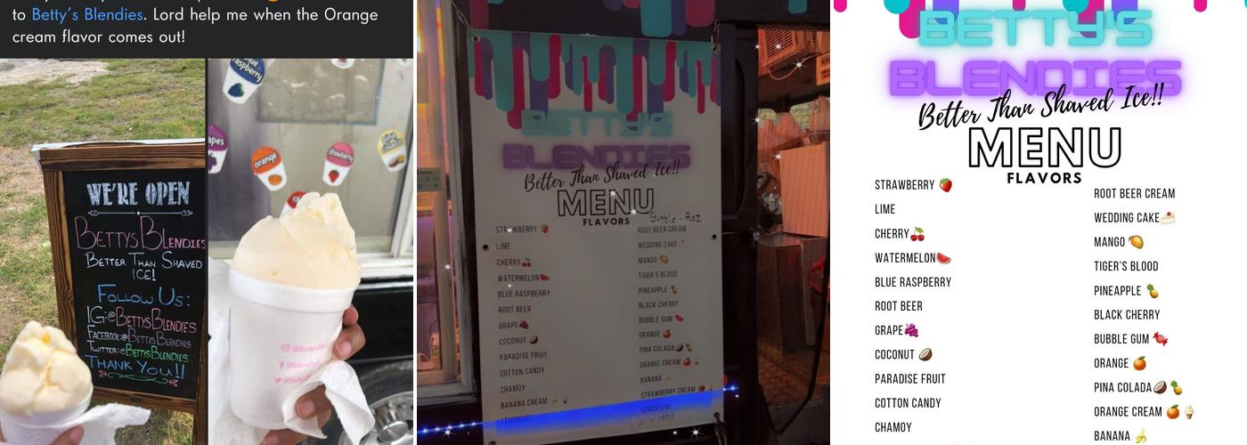 Betty's Blendies Menu