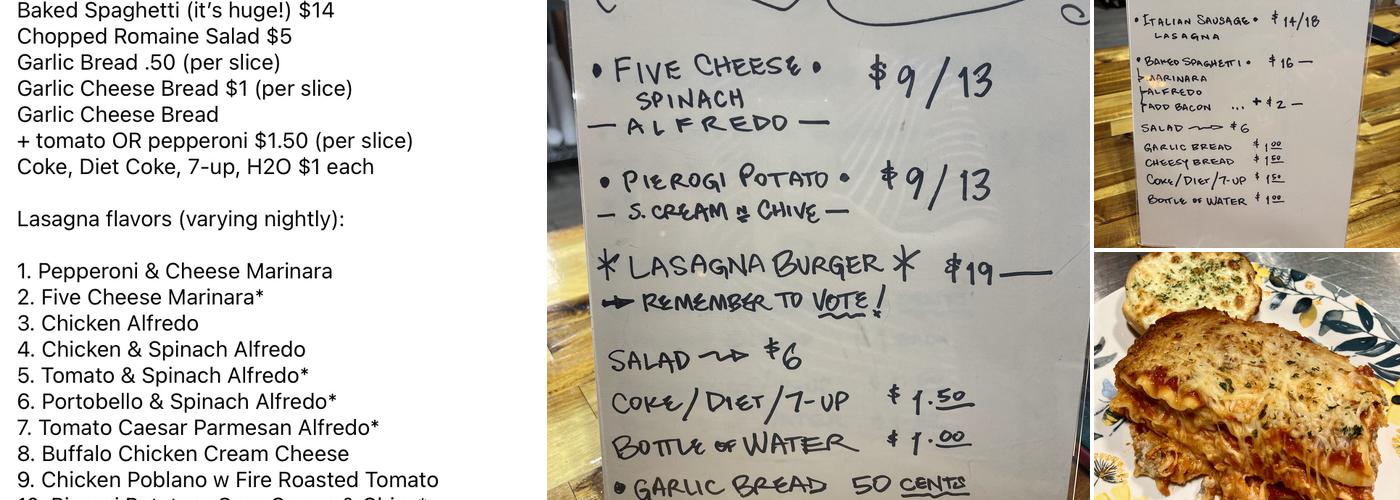 Lasagna Mountain Menu