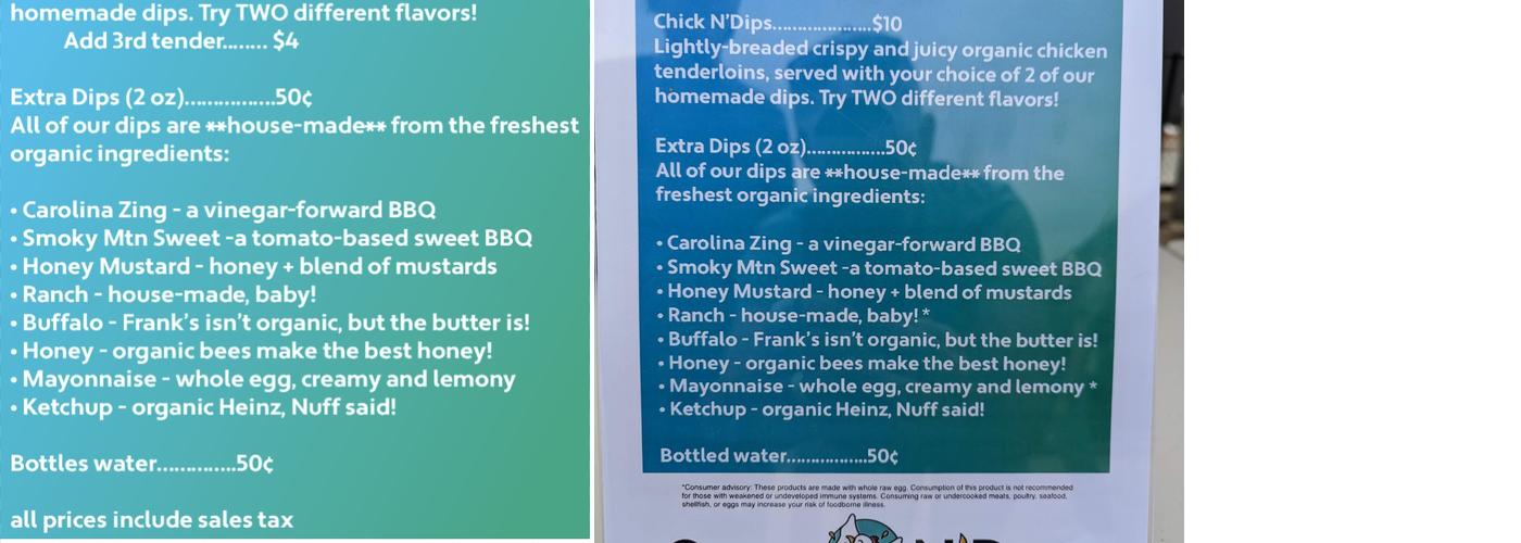 Chick N’Dips Menu