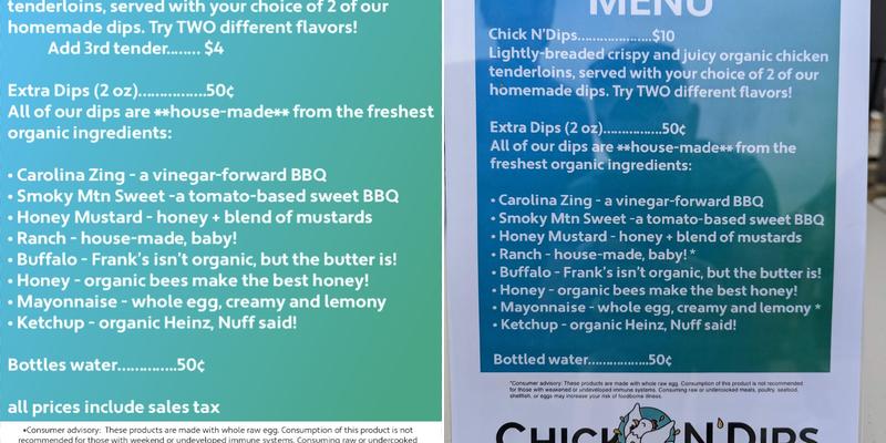 Chick N’Dips Menu