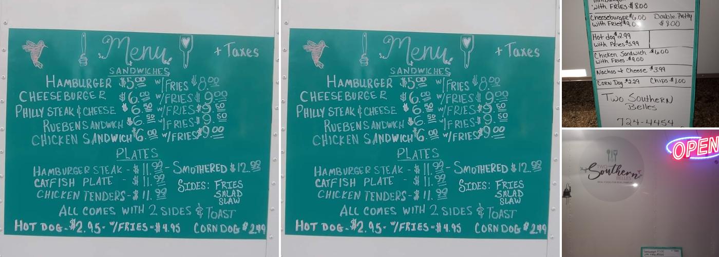 Two Southern Belles Menu