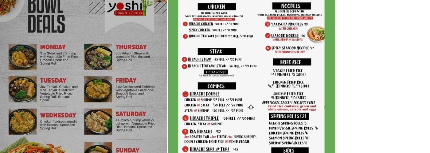 Yoshi Hibachi Grille Menu